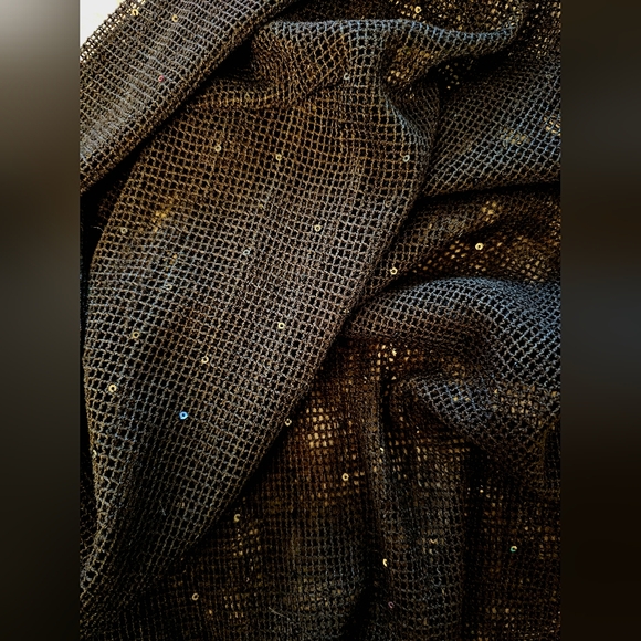 BLACK SWIMSUIT COVER-UP MADE OF SEE THROUGH NETTING WITH BLACK SEQUINS ON FABRIC - Picture 8 of 11